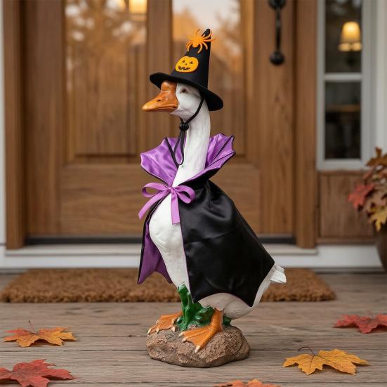 Goose Costume for Yard Display 1 Set Halloween Outfit, Lawn Festive Clothes with Pumpkin Spider Pointed Themed Hat, Porch 23 Inch Statue Outdoor