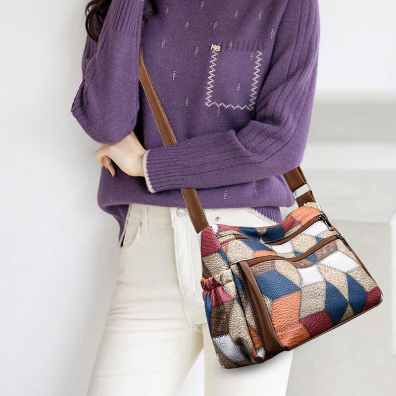 Yogodlns Damen Messenger Bags Neue PU Leder Handtasche Geneigte Schultertasche Weibliche Umhängetasche Vintage Plaid Muster Tasche