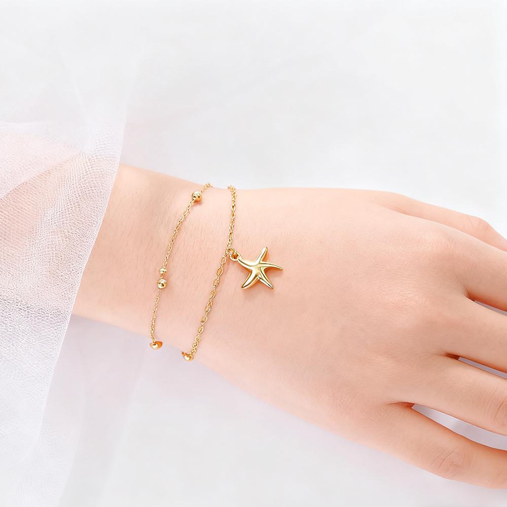 Cazador Sea Starfish Charm Women's Bracelet Stainless Steel Jewelry Double-layer Beads Chains Hand Bracelet Gift 2026 Wholesale