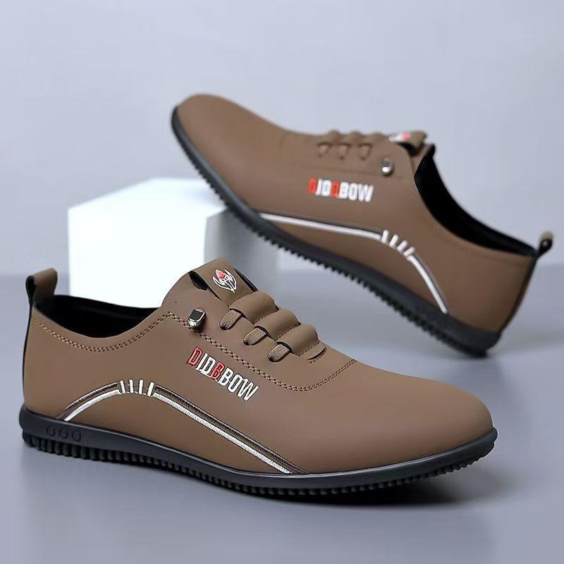 Men's Breathable New Versatile Leather Shoes, Soft Leather Korean Version, White Shoes, Soft Soled, Non Slip Shoes, Doudou Men's Shoes