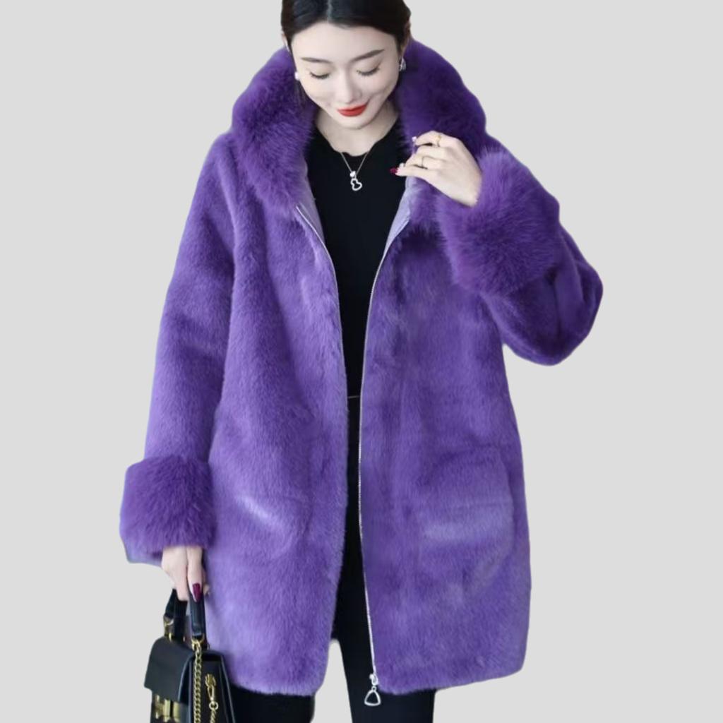 High-end Women's Mink Cashmere Coat Autumn Winter Thick Mid-length Loose Fit Hooded Mink Cashmere Fur Coat