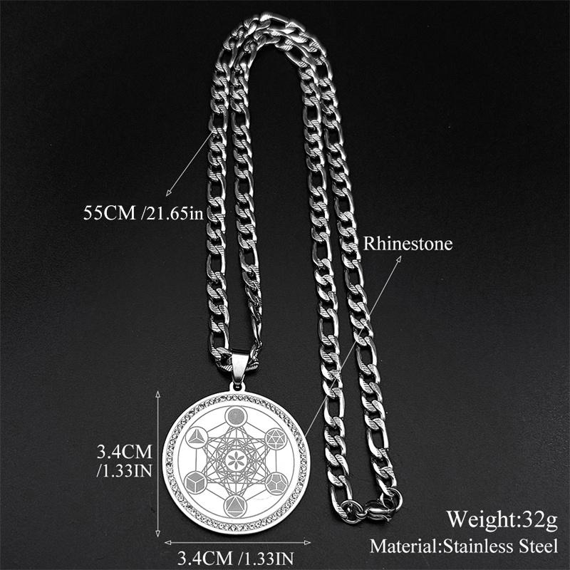 Crystals Sacred Geometry Metatron Angel Seal Archangel Necklace for Women Men Stainless Steel Flower of Life Chain Jewelry