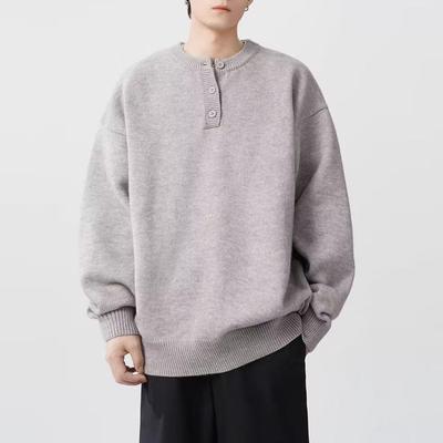 Herren Herbst Trendiger Henley-Kragen Pullover - Jugendlicher Stil, Dick, Langarm Pullover.