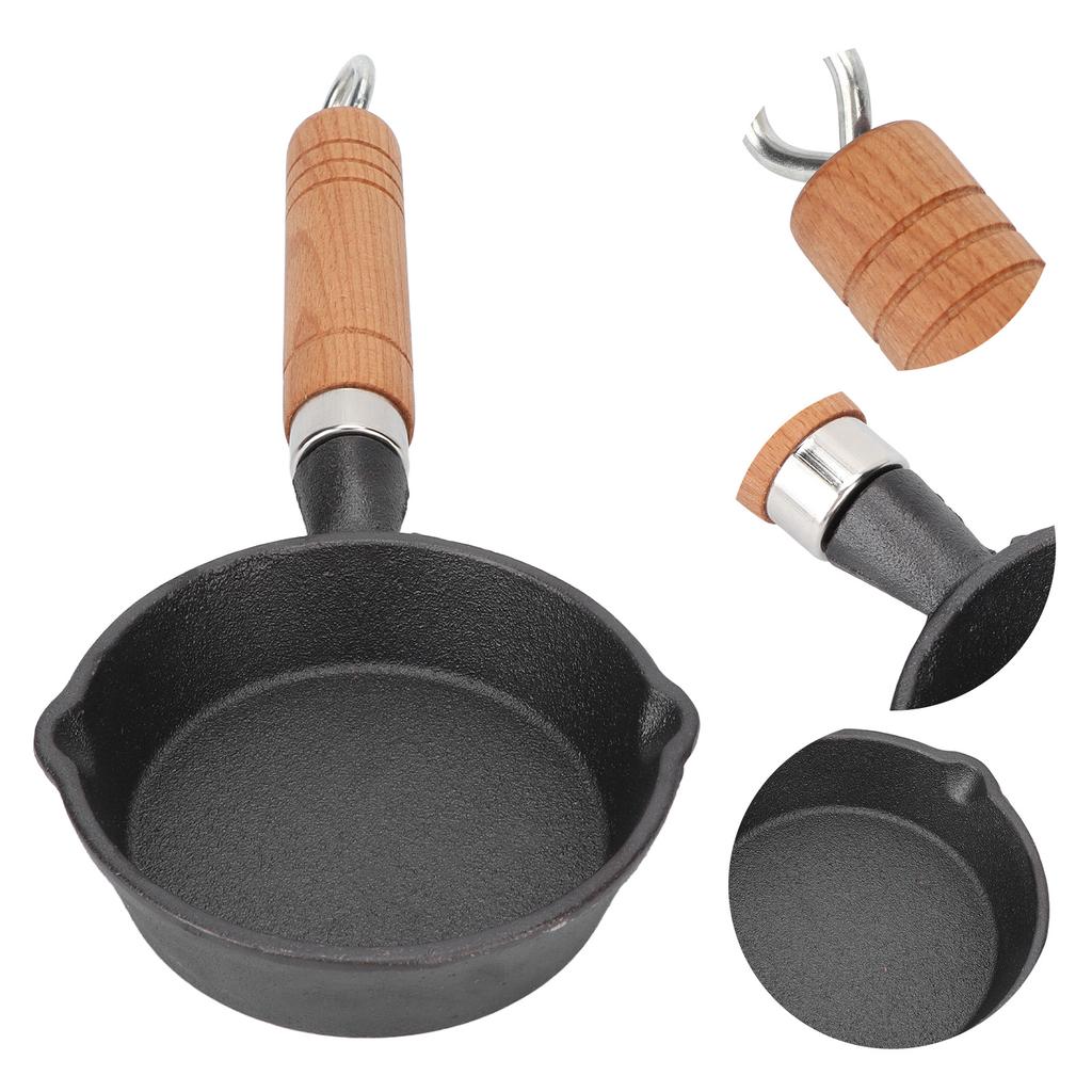 10CM Casting Iron Pan with Wood Handle Egg Frying Pan Mini Flat Bottomed Pancake Pan Kitchen Utensil