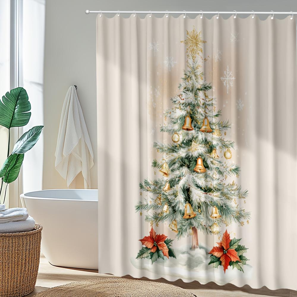

Christmas Tree Shower Curtain - Festive Holiday Design With Snowflakes And Ornaments, Waterproof Fabric For Bathroom Decor, W60H190(CM)-1 Pcs