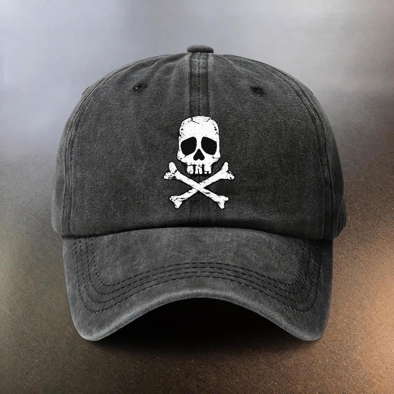 Skull And Bones Pattern Washed Cap Casual Outing Sunshade Baseball Hat Fashionable Couple Essential Hat Retro Street Style I