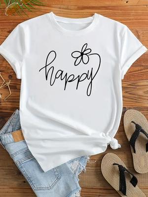 (Asian Size) Women Flower Letter 90s Trend Sweet Short Sleeve Fashion Clothing Casual Tshirt Female Print Lady Tee Top Graphic T-shirts