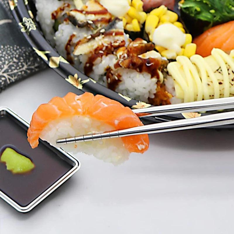 5 Pairs Chinese Chopsticks Stainless Steel Non-slip Sushi Chopstick Korean Japanese Food Metal Sticks Kitchen Tableware Set
