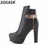 Mode Mode Stiefeletten Für Frauen High Heels Schnalle Kurze Boot Plattform Schwarz Weiß pu Leder Party Tanz Schuhe Damen Große Größe