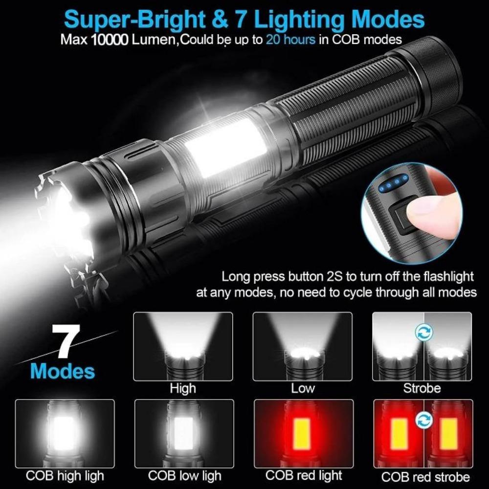 6000lm Strong Light Flashlight 18650 Battery Flashlight Ultra-long Distance USB Charging Outdoor Telescopic Zoom Super Bright Torch