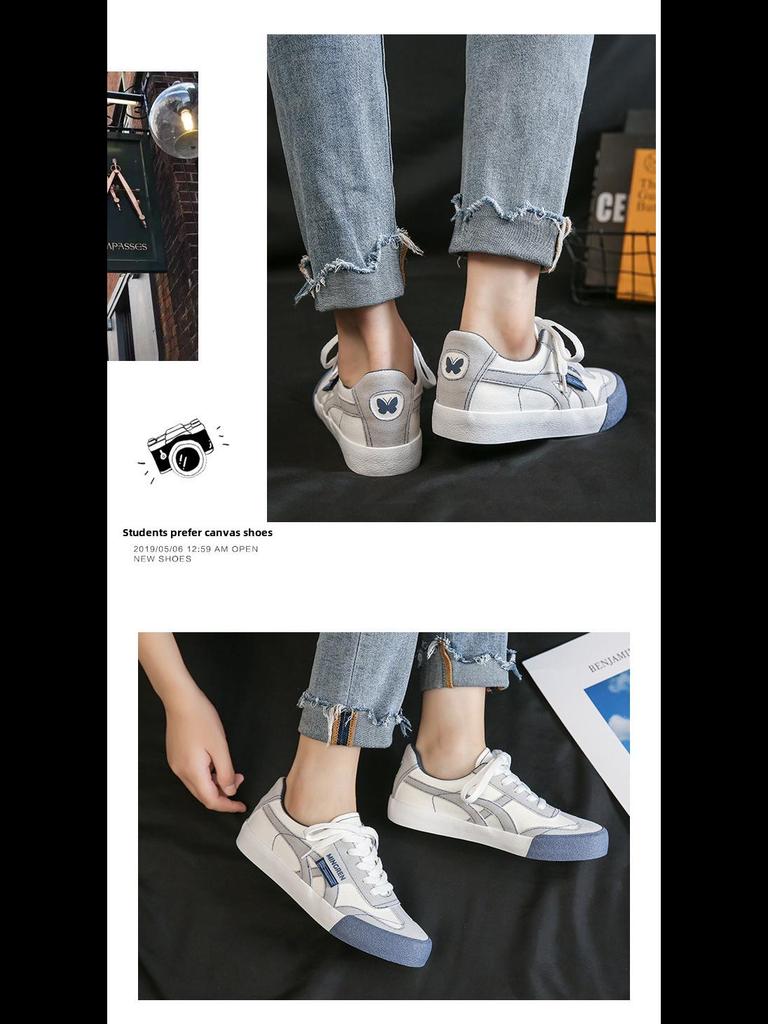 Triple Canvas Korean Style Casual White Sneakers for Female Students - WDSW-90001