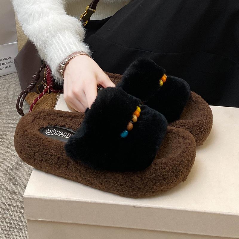 

Stepping on shit, Mao Mao shoes children 2025 new autumn and winter home comfort shoes, small fragrant wind thick sole heightening one-word slippers 40 чёрный