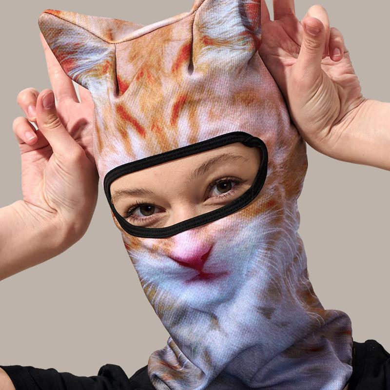 Men And Women Face Mask Funny Head Sweat-Absorbing Outdoor Activities With Ears Halloween Parties Animal Pattern Cute