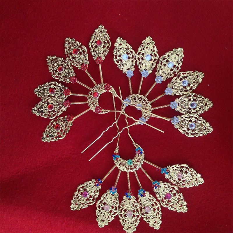 1PC Elegant Performance Flower Soft Gloss Alloy Hairpin Ethnic Style Hairpin