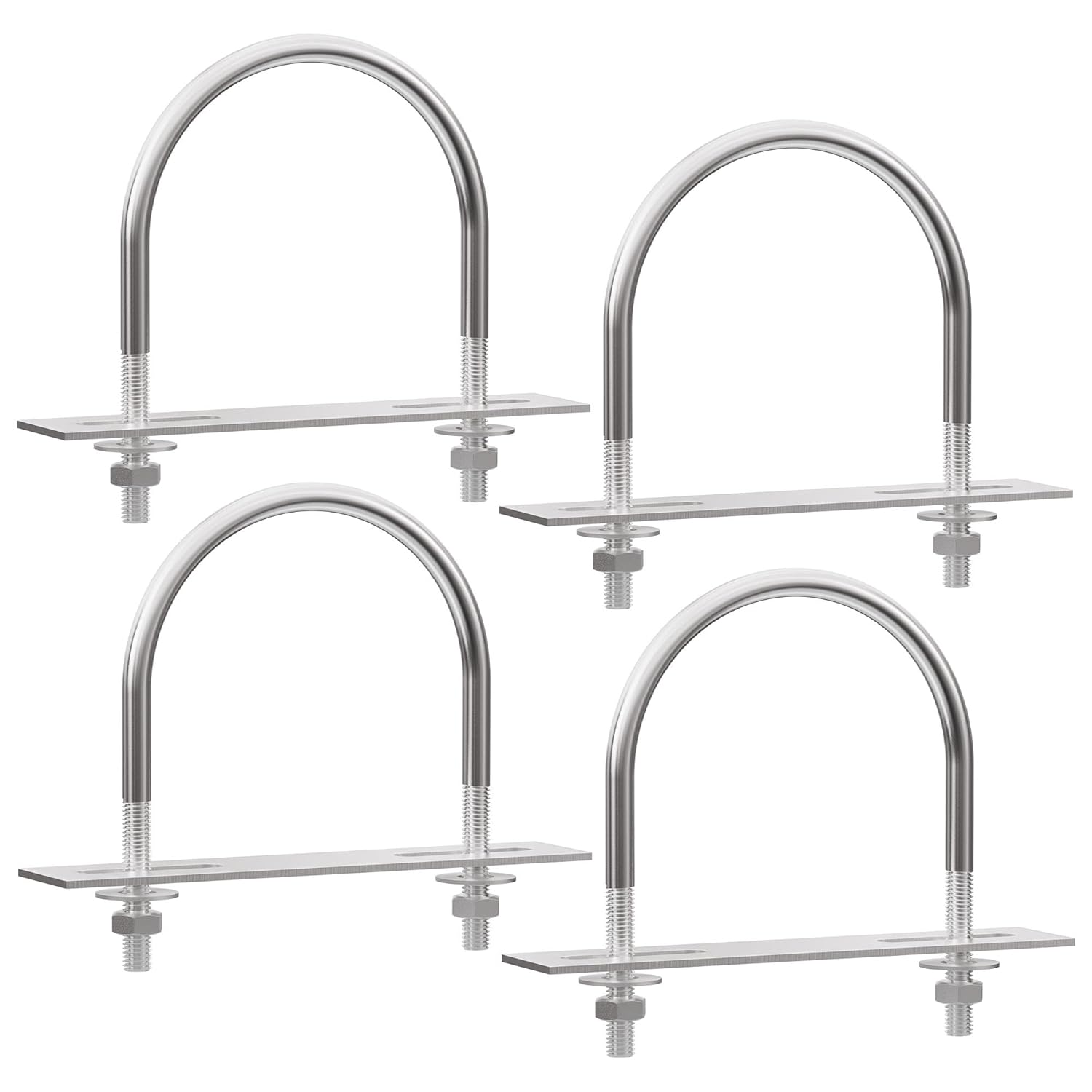 

4 Sets 304 Stainless Steel Round Bend U-Bolts 4.02 (102mm) Inner Width 5.08 (129mm) Length M8 with Nuts, Frame Plate, Washers, Accessories for Boat 22×49mm(W*L)