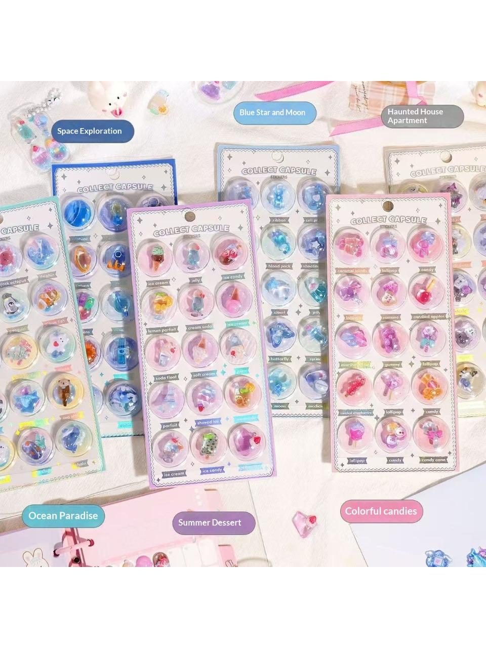 

Non-Toxic 3D Capsule Creative Illustrated Embossed Crystal Stereo Sticker Handmade Puzzle Phone Camera Decorative Sticker