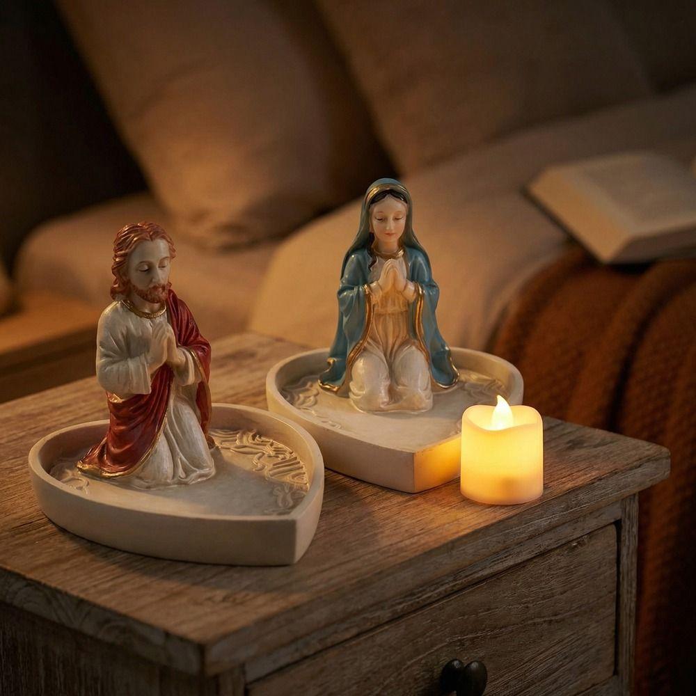 Resin Virgin Mary Rosary Holder Timeless Charm Elegant Our Lady of Grace Statue Decorative Virgin Mary Jewelry Stand Living Room