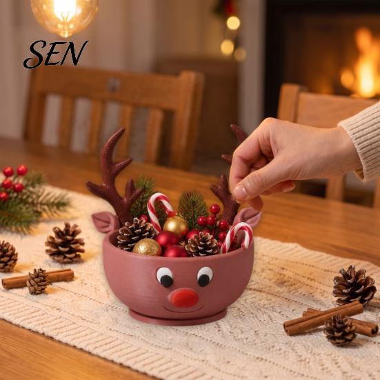 Christmas Party Supplies 3D Printed Reindeer Storage Bowl for Candy and Jewelry, Small Item Organizer Entryway Cute Animal Desk Festive Holiday
