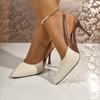 Women's Fashion New 2026, Beige Flats, Linen Splicing Pu Leather, Ultra High Heels, Stiletto Heels, Pointed Toe Shoes, Slingbac