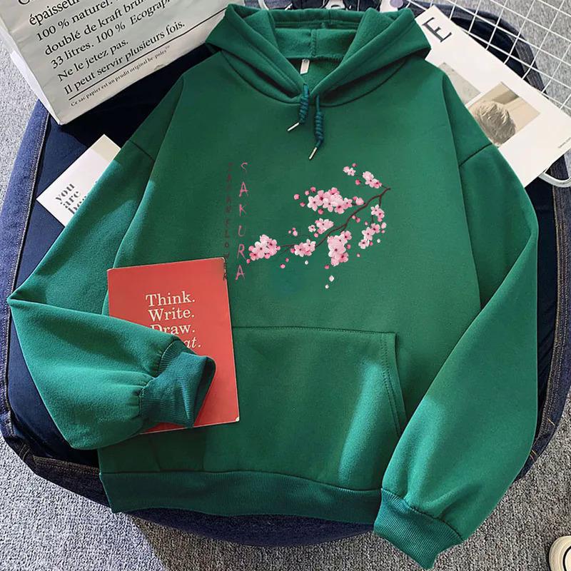 Felpa con cappuccio con stampa di fiori di ciliegio giapponesi, taglia europea