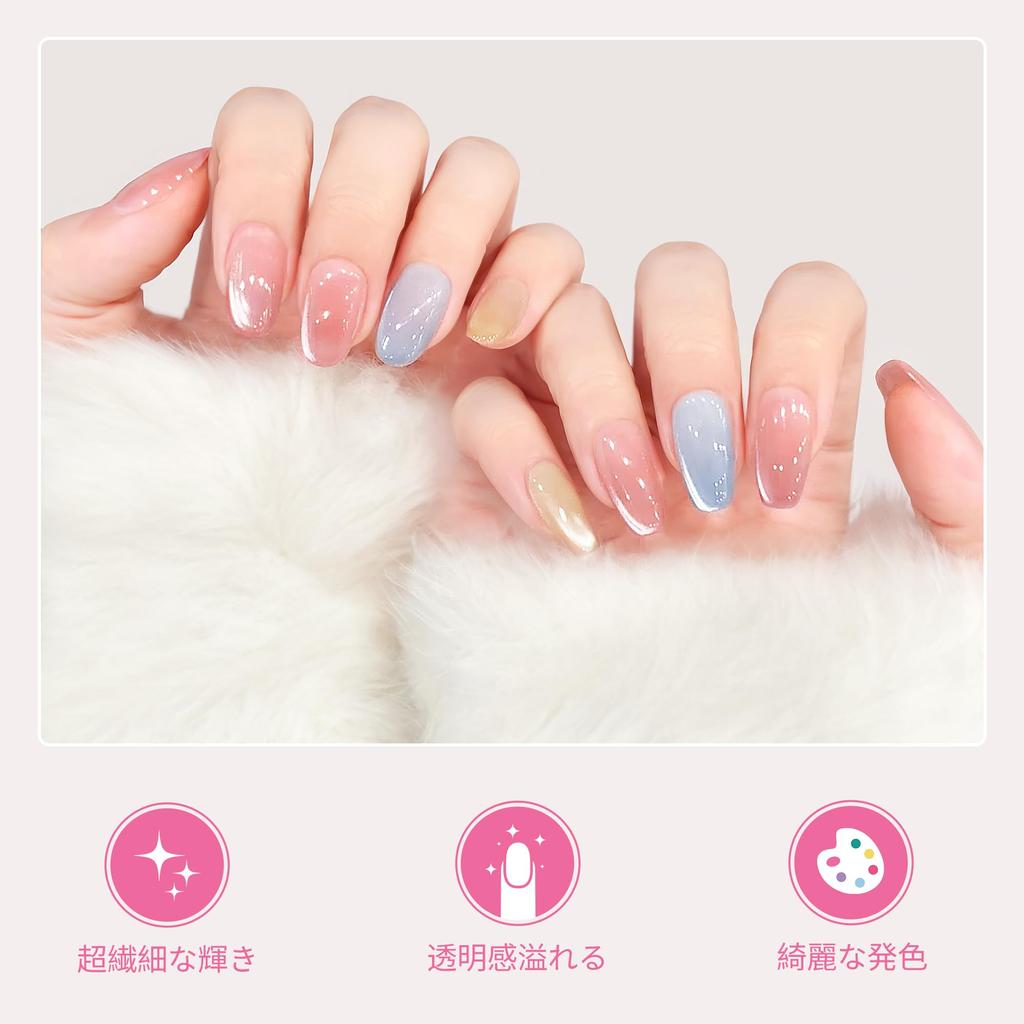 Beauty7 Magnetic Gel Cat Eye Gel Set 8ml Glass Bead Cat Eye Manicure Fine Particles Transparent Sheer Color Gel Nail Polish for DIY Beginners Low Odor