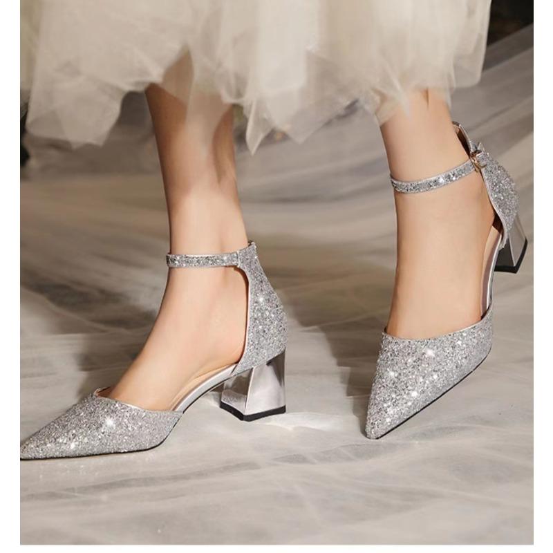 

Роскошные серебряные золотые босоножки женские летние остроносые элегантные туфли на высоком каблуке с кристаллами женские шлепанцы с блестками для вечеринки, банкета, свадьбы 40 серебряный