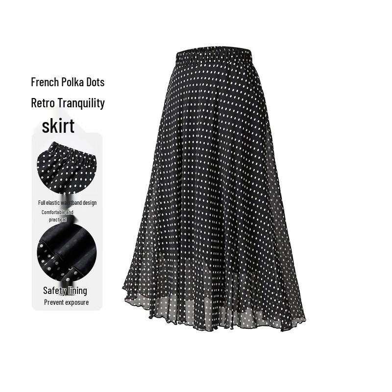 Snowforte 100% Mulberry Silk Polka Dot A-Line Skirt F