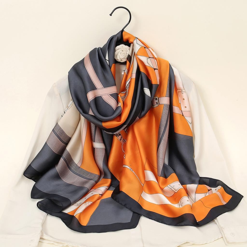 Fashion Imitation Silk Satin Scarf Printed Floral Shawl Women Lightweight Scarves Beach Travel Outdoor Sunscreen Hijab 180*85cm