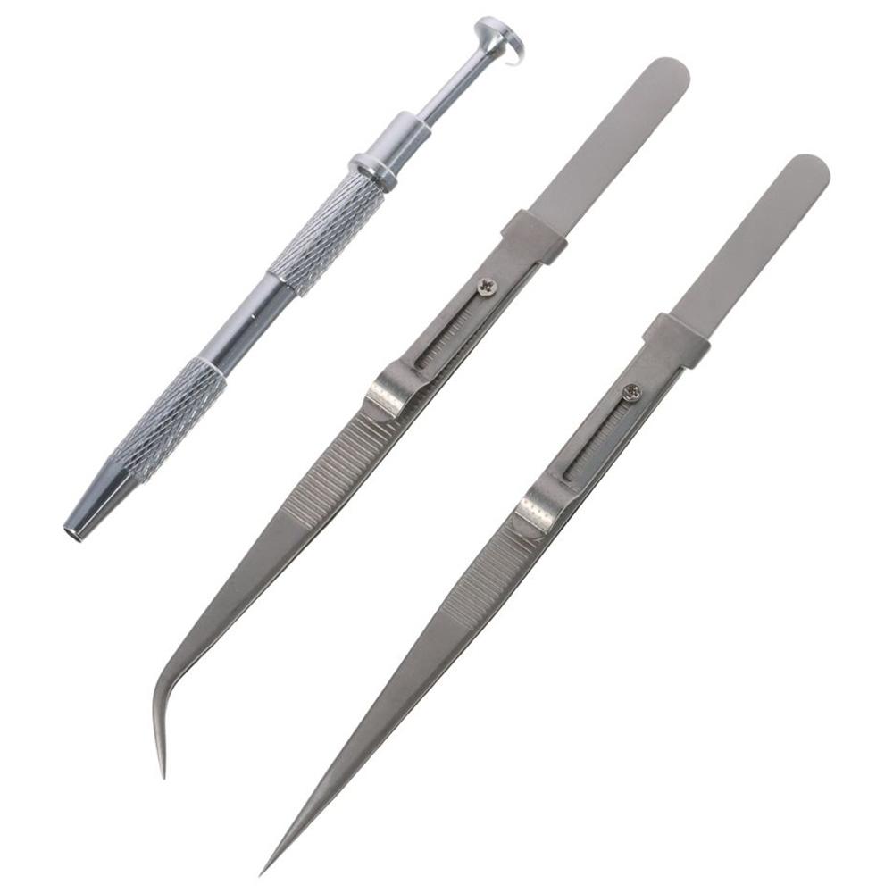 3 Pack Tweezers Pick Up Tool Stainless Steel Parts Beads Diamond Claw Tweezers Diamond