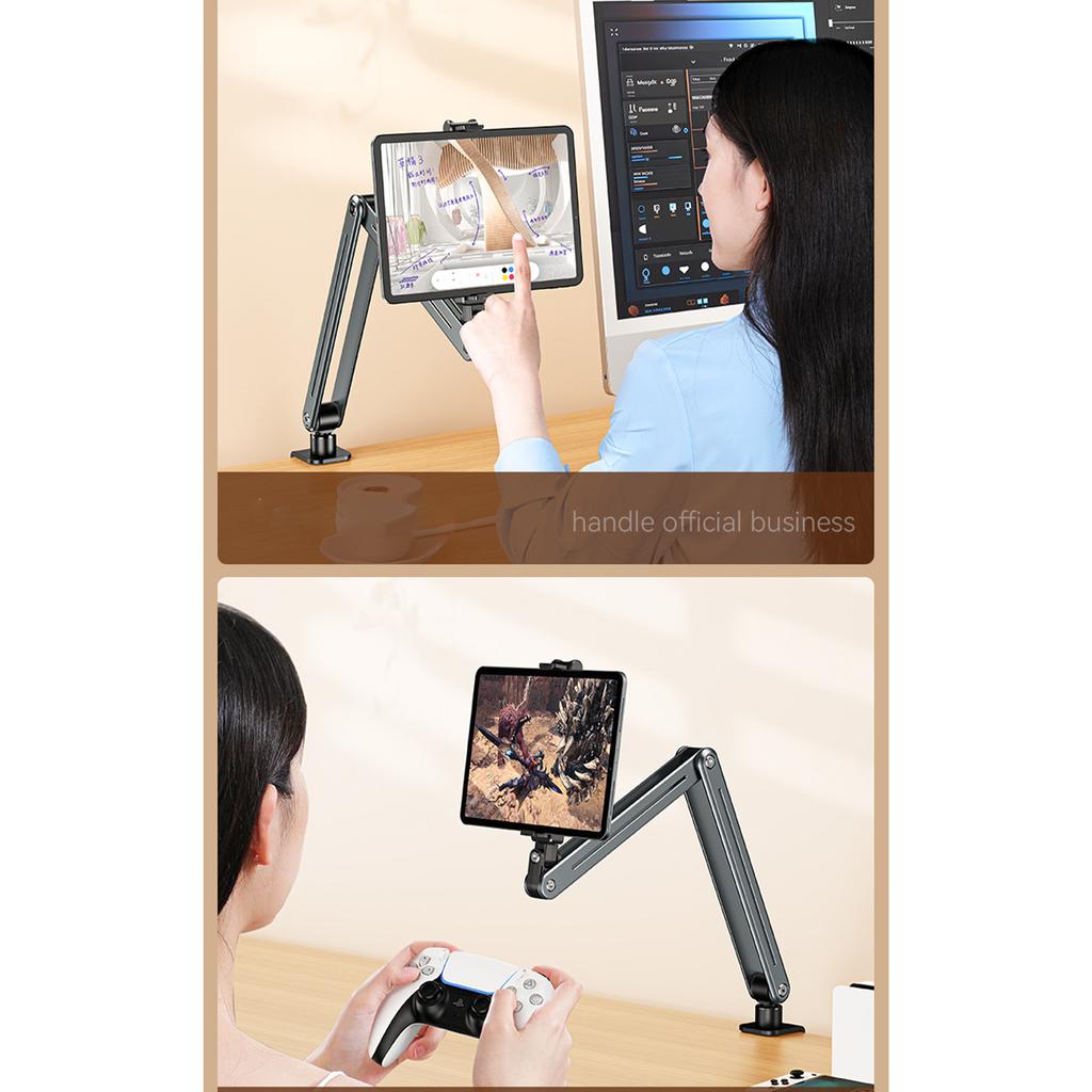 Foldable Tablet Stand Bedside Desktop Overhead Lazy Holder Portable Storage Dual Clamp Live Streaming Phone Stand