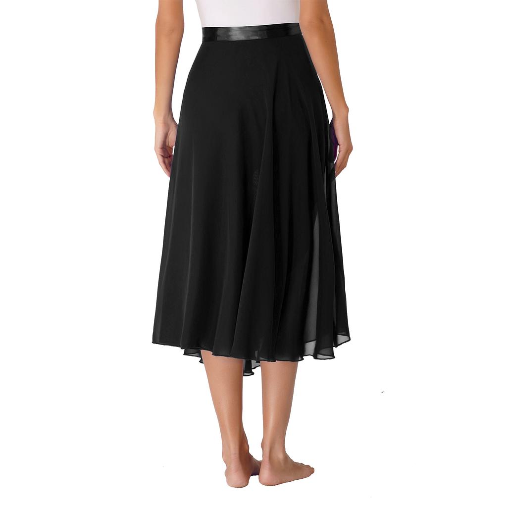 Falda de Ballet Fluida de Cintura Alta para Mujer Color Sólido Longitud Midi Diseño de Cordones Falda de Entrenamiento para Danza Moderna