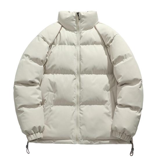 Abrigo de algodón grueso para hombre y mujer, cuello alto, manga larga, color sólido, cremallera, acolchado, bolsillos laterales, abrigo holgado