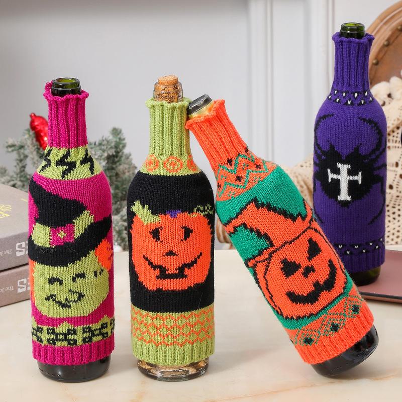 New Halloween Decoration Christmas Knitted Pumpkin Wine Bottle Cover Red Wine Cover Restaurant Decor Wine Bottle Clothes Gift