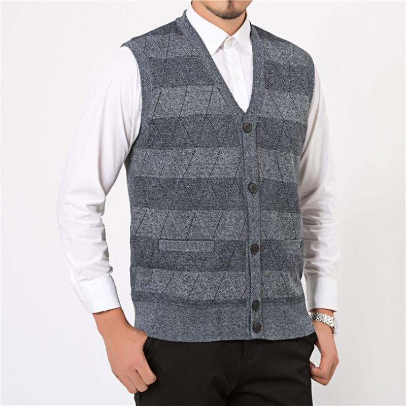 

Мужской утолщенный жилет-свитер для пожилых людей среднего возраста, осенне-зимний кардиган с V-образным вырезом, жилет, шерстяной вязаный L серый