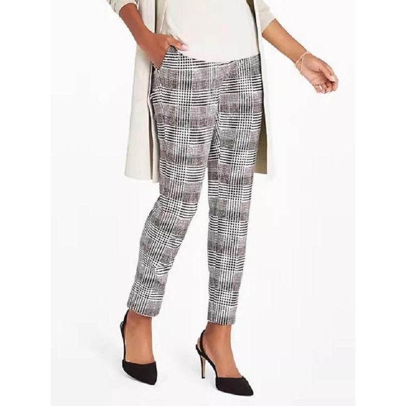 Stretch High Waist Gingham Casual Pants Fall and Winter Fashion Plus Size Women's Pencil Pants Pocket Pants Chubby Girl Thin and Comfortable