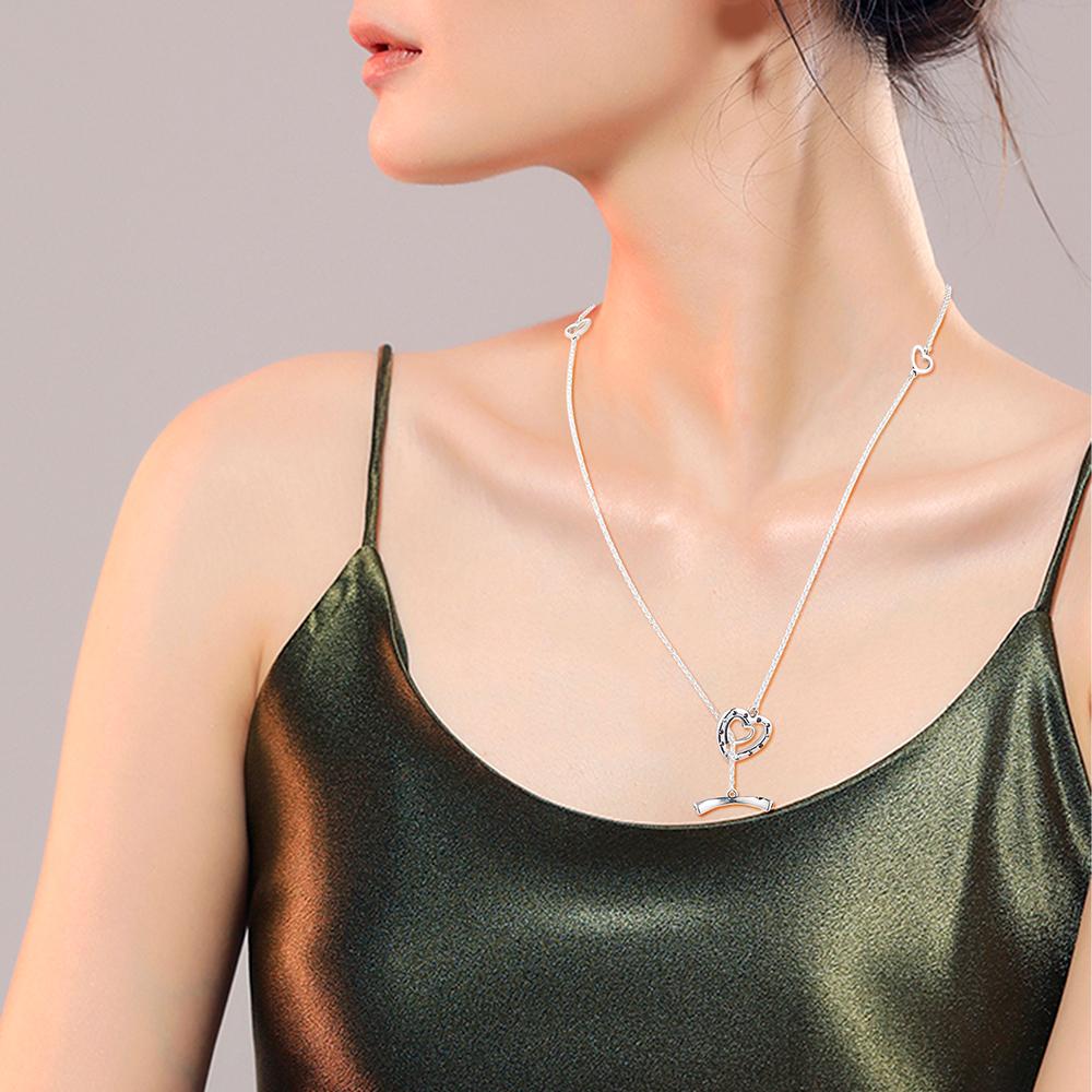 Modne naszyjniki z zawieszką Jasne Serca ze Srebra Próby 925 dla Kobiet Naszyjnik z Łańcuszkiem Ogniwkowym Collier Biżuteria 925