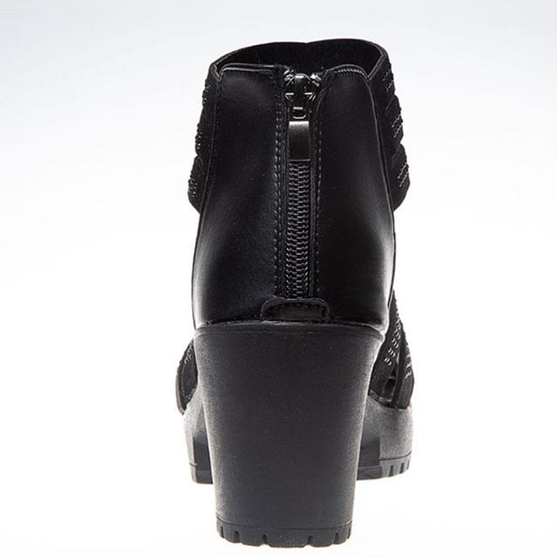 Black High Heeled Sandals Women's Peep Toe Rhinestone Design Retro Roman Style Thick Sole Waterproof Platform Summer