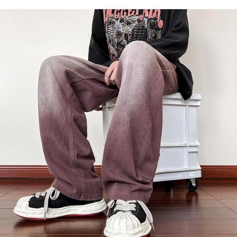 Spring And Autumn New Trendy Retro Solid Color Casual Jeans Loose Straight Versatile High Street Pants Men's Floor-Mopping Pants