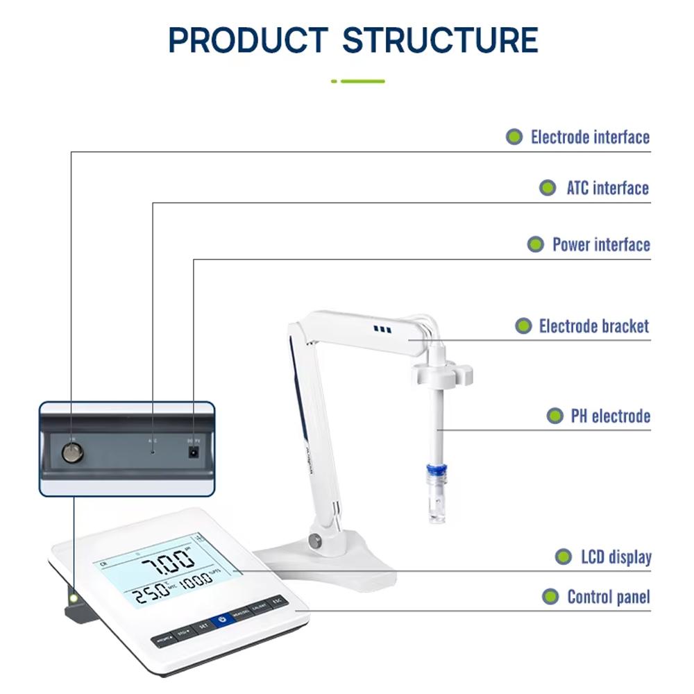 Lab Benchtop PH Meter LCD Digital PH Tester CR SR Measurement PH Electrode Water Quality Detector for Scientific Research