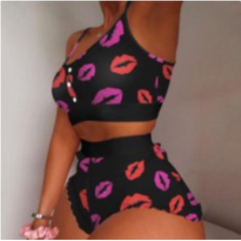 New Printed Suspender Pajamas Cool Thin Tight Sweet Pajamas Large Size
