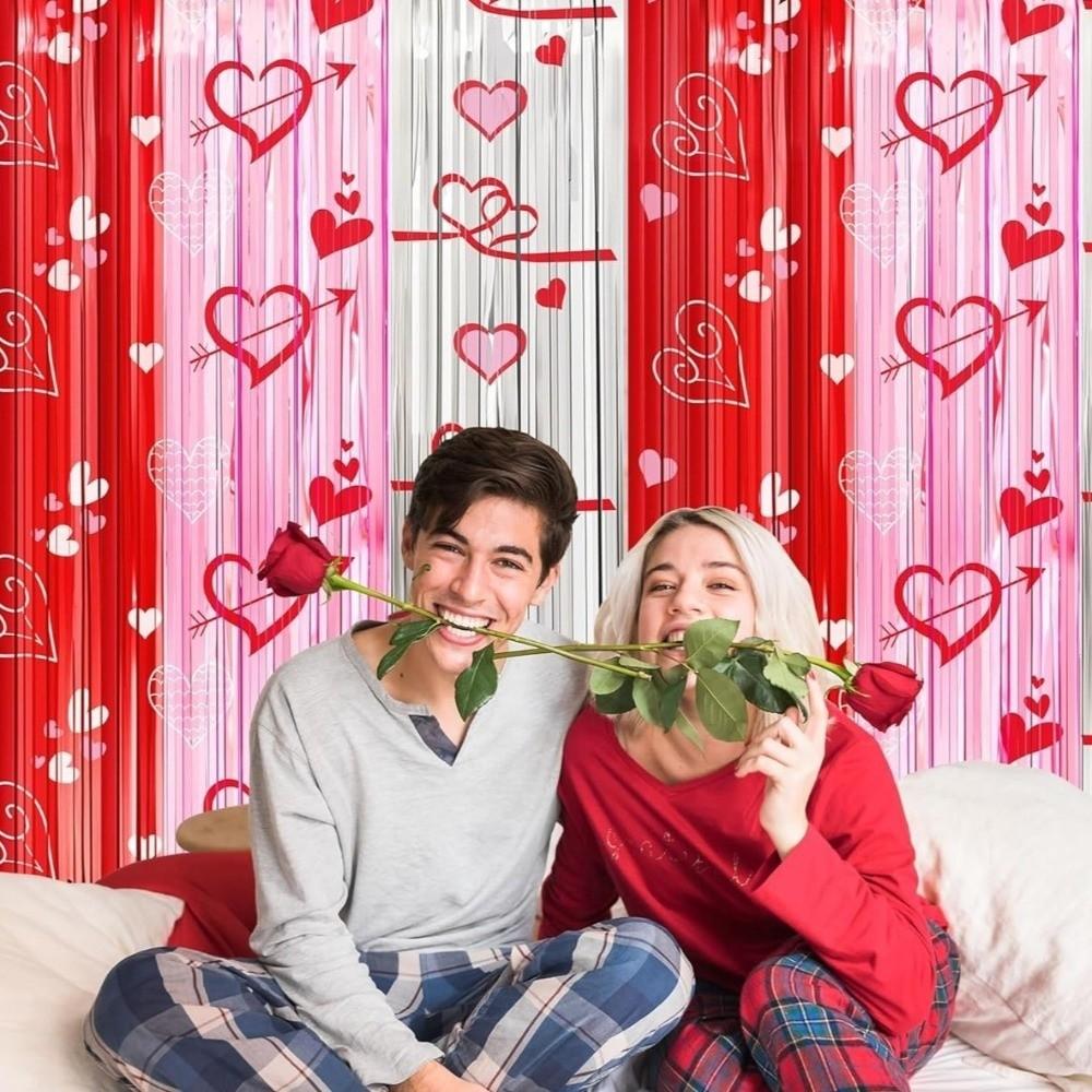 Bowknot Valentine's Day Party Backdrop Love Heart Streamers Hanging Curtains  Birthday Party