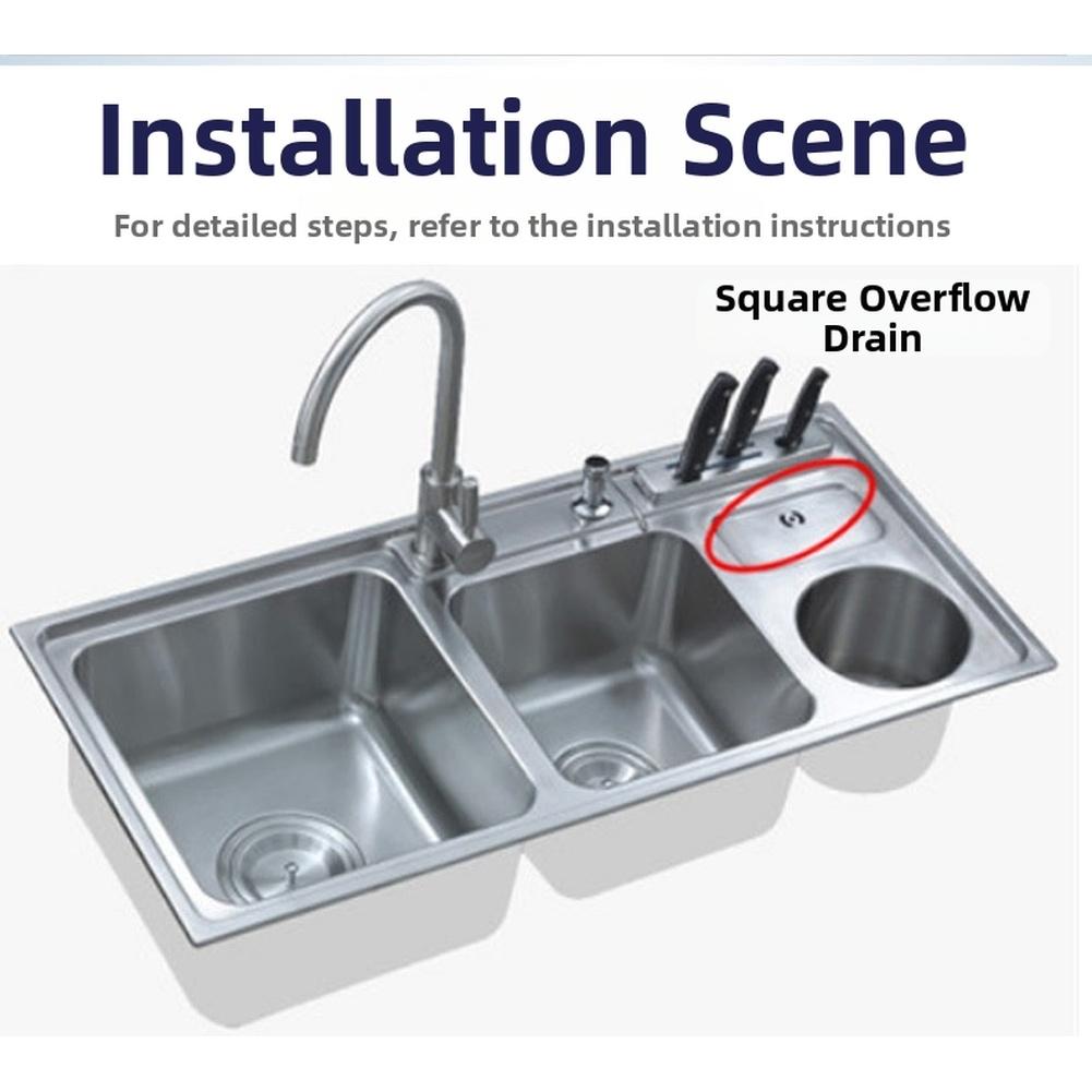 Overflow Head for Kitchen Sink Square Style Fits 21mm Overflow Pipe 250mm Pipe Length PP Material Construction