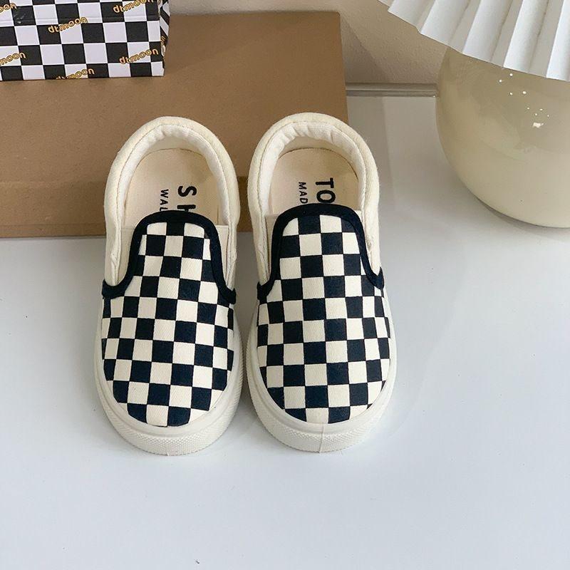 Spring and Autumn Children Pedal Black and White Canvas Shoes, Boys and Girls Soft-soled Breathable Checkerboard Shoes, Baby Shoes