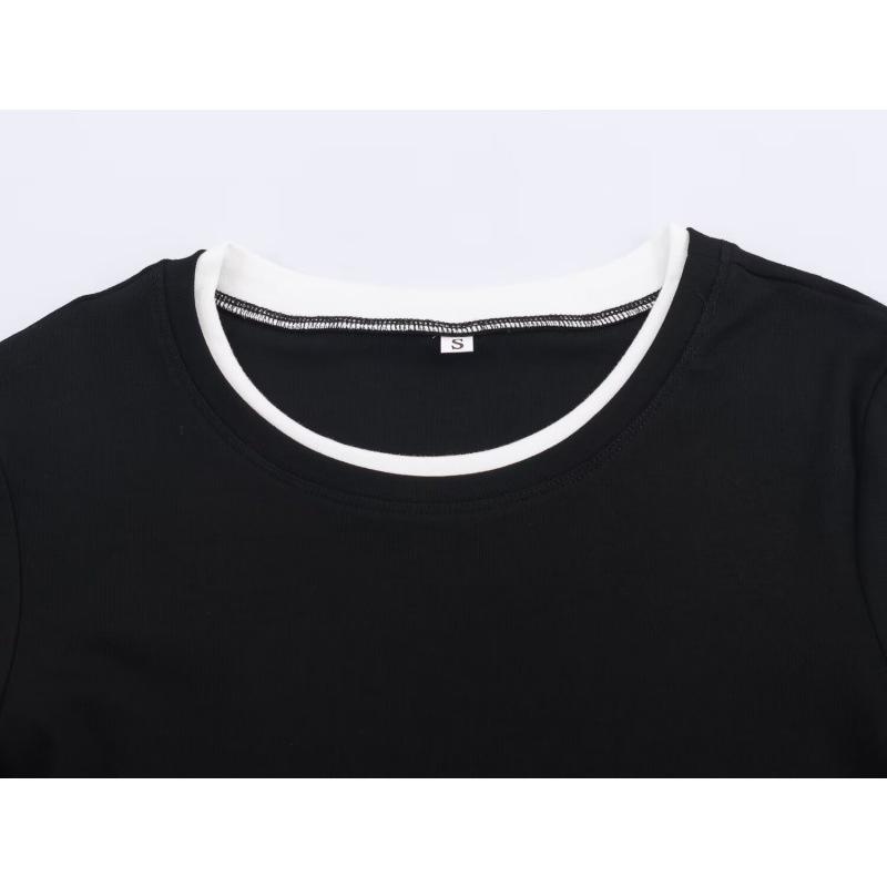 European & American Style Double-Layer Color Block Long-Sleeve T-shirt - Autumn/Winter 2025