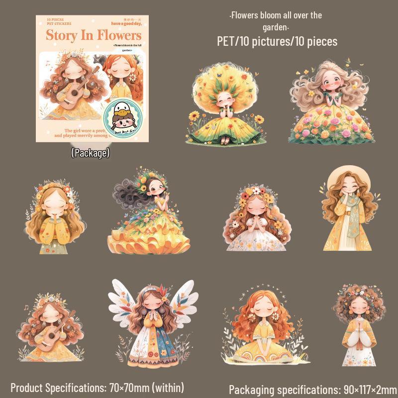 Beautiful Day Stickers: Flower Bush Series - Cartoon Girl DIY Journal Decoration