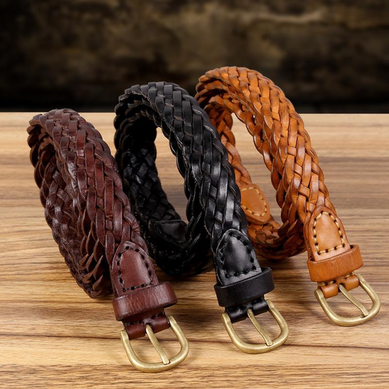 Hand-Woven Belt, First Layer Cowhide Retro Pin Buckle, Casual Women'S Belt, Batch