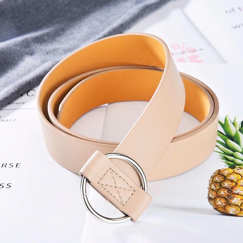 Women Belt Non Perforated Fashion Simple Round Buckle Belt Genuine Casual PU Leather Belt With Skirt Pants Jeans Women Waistband