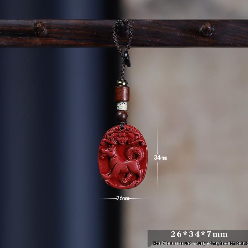 Cinnabar Zodiac Dog Keychain (Year of the Horse) - Safe Driving Pendant for Men, Women & Couples.