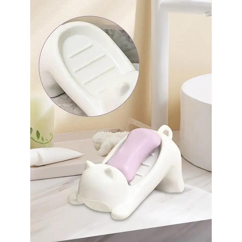 Cat Shape Soap Box Cartoon Soap Dish Washing Sponge Holder Household Bathroom Accessories for Camping Shower Travel Bathroom