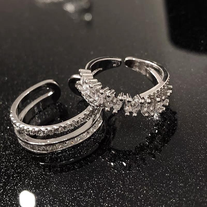 Korean Minimalist Sparkling Zircon Open Ring - Luxurious High-End Style for Influential Women